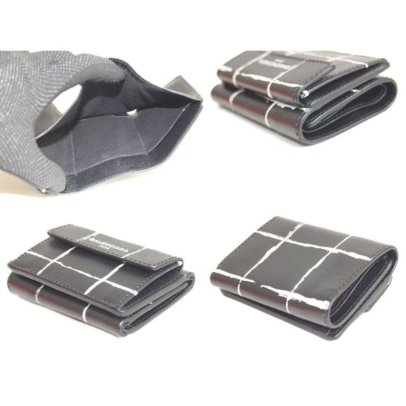 Balenciaga Mini Trifold Wallet Leather Black White - Picture 8 of 8